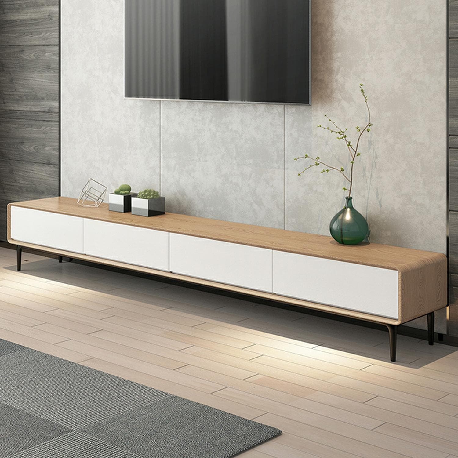 Modern Wood TV Stand with Drawers and Cable Management, Low Height, with Legs - image 5