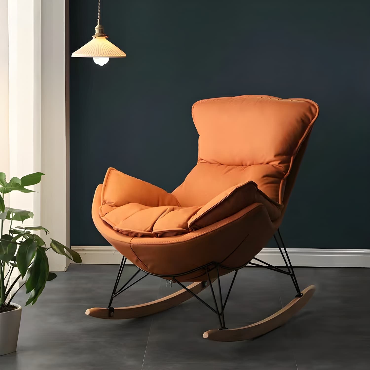 Contemporary Indoor Rocking Chair with Sled Legs and Spindle Back - image 16