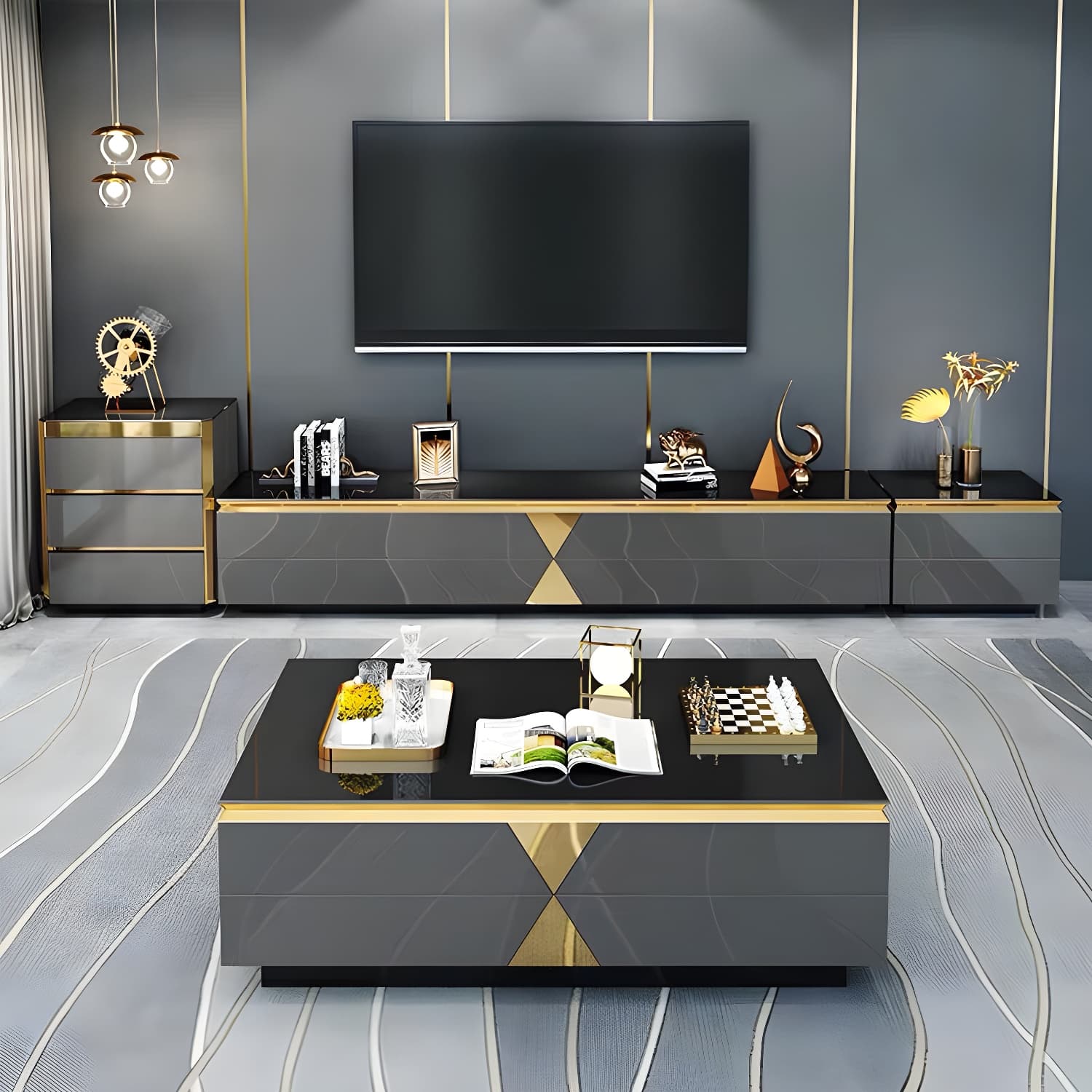 15.75-inch H Glass TV Stand Glam TV Stand for TVs with 4 Drawers Included - image 6