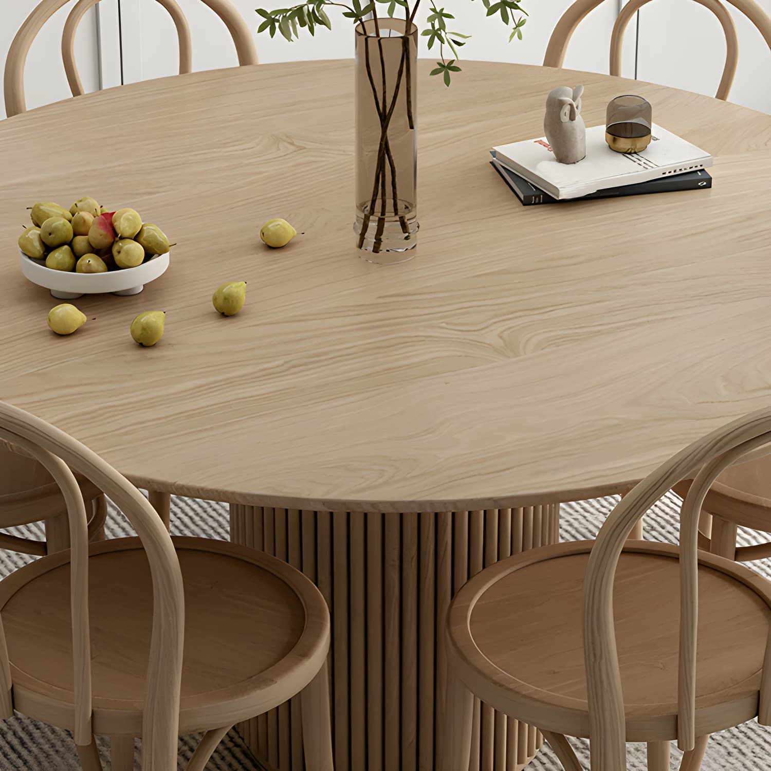 Modern Round Dining Table Pine Solid Wood Pedestal Dining Table in Natural - image 6
