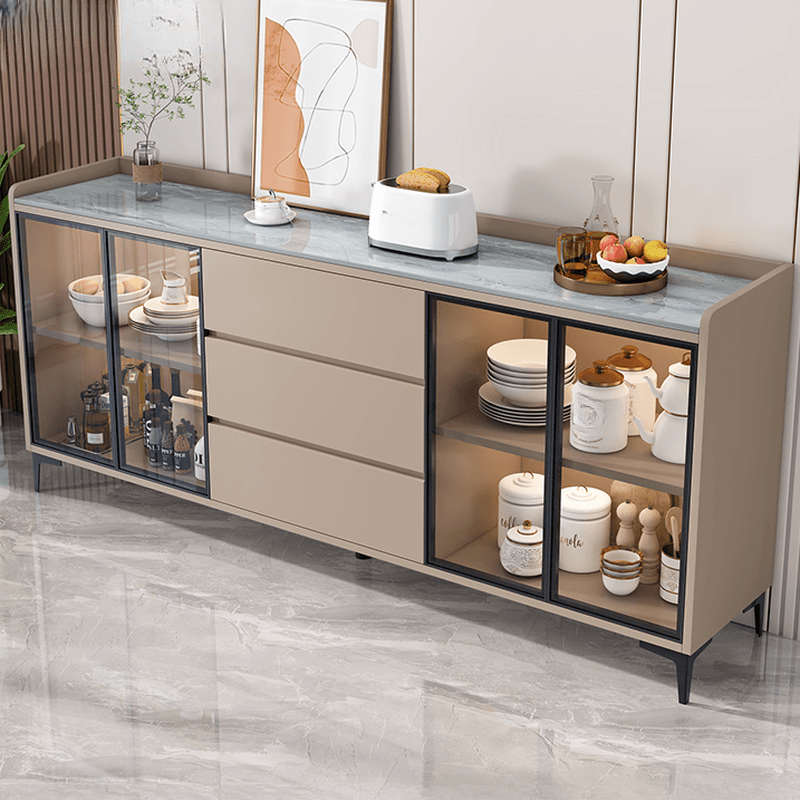 Standard/Narrow/Wide Oven Cabinet with 3 Drawers, Cupboard, Cabinets Storage, Sintered Stone Countertop, Glass-panel Door, and Flexible Shelf