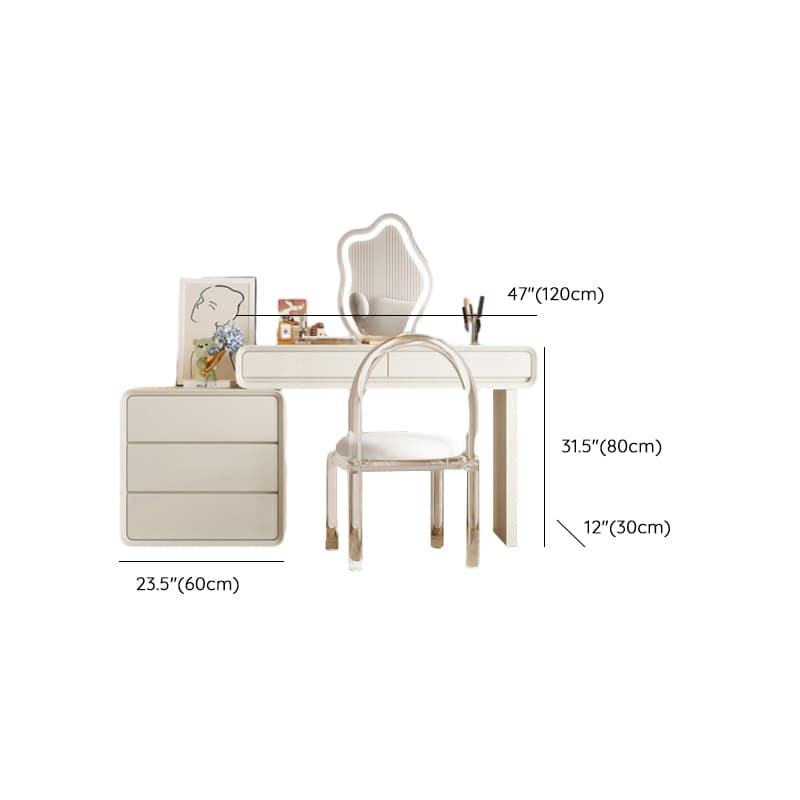 Standard Length Vanity Set with Upholstered Chair in Chalk, Synthetic Frame, and Lighted Mirror Including Seat - image 16