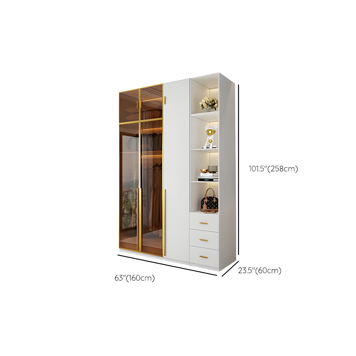 Modern White Wood Frame Wardrobe Armoire Freestanding Wardrobe with Soft Close Drawers - image 27