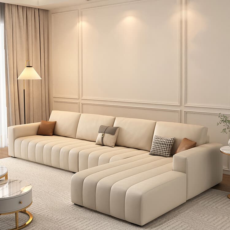 Modern Beige Sectional Sofa in Anti Cat Scratch Fabric with Square Arm