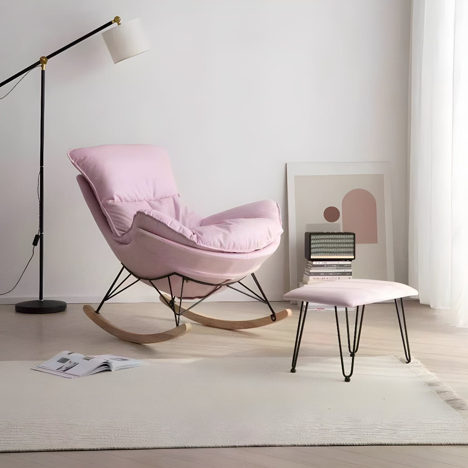 Upholstered Rocking Chair Contemporary Rocker Chair with Ottoman - image 8