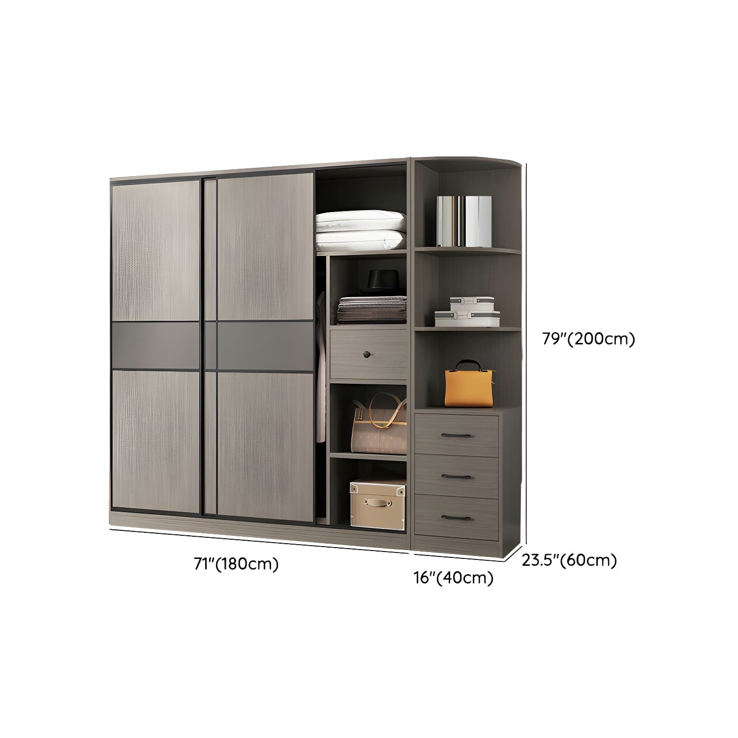 Contemporary Plate Storage Wood Wardrobe with Clothing Rod and Shelves in Light Grey - image 17