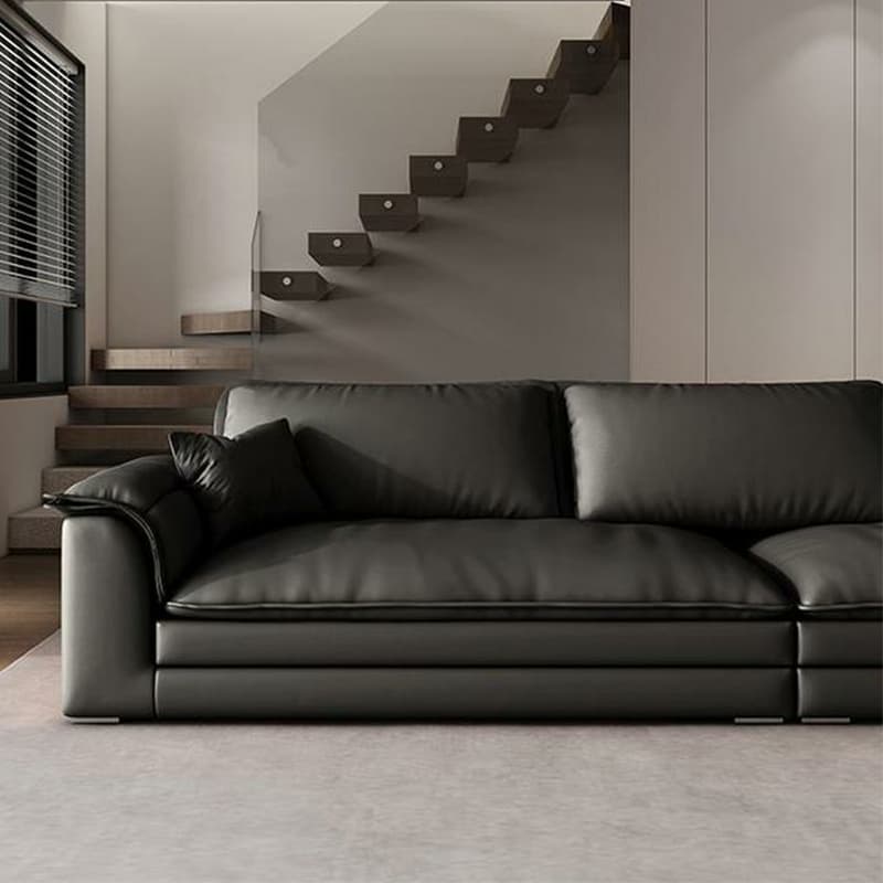 Black Cushion Back 30'' Interface Genuine Leather Sofa Pillow Top Arm - image 8