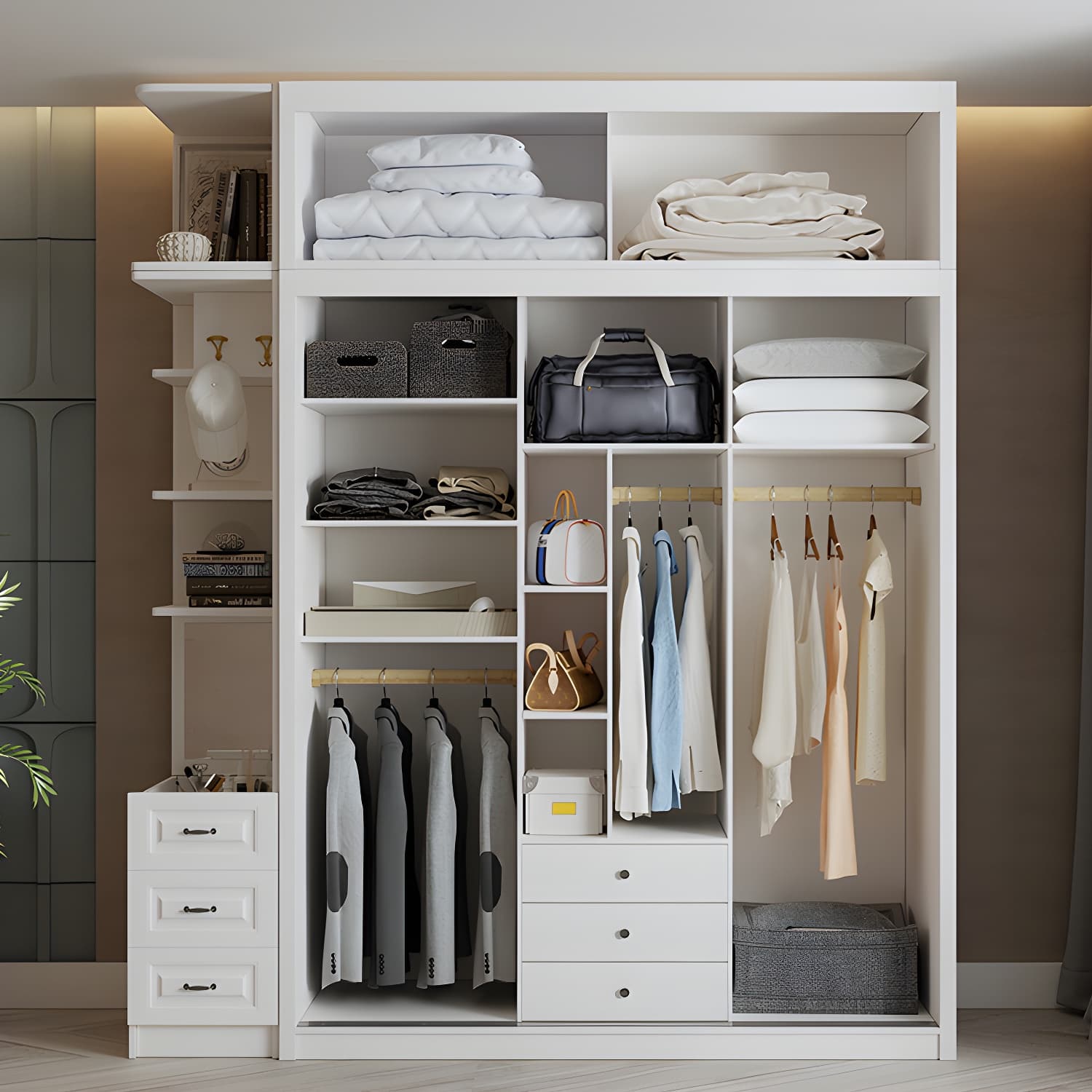 Contemporary Wardrobe Armoire with Garment Rod Wood Wardrobe Closet - image 4