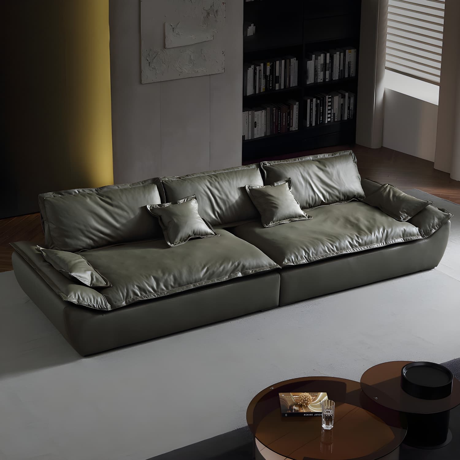 Modern Green Silicone Rubber Stationary Sectional Sofa with Pillow Top Arm