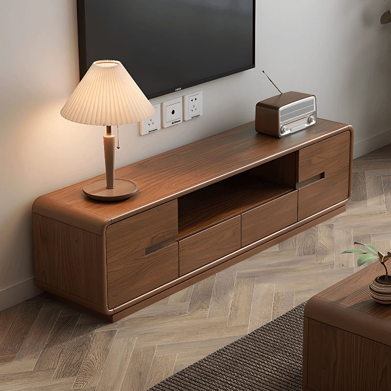 Old School Rectangular Open Shelving Natural Wood TV Stand with Natural Finish and Gate Doors - image 6