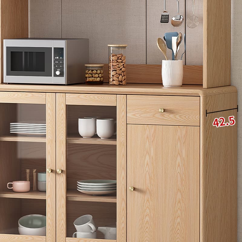 Unfinished Color Microwave Shelf Cabinet with Stemware Stand, Self-supporting in Culinary Space, Flooring Design, Kitchen Appliance Organizer, and Worktop Countertop