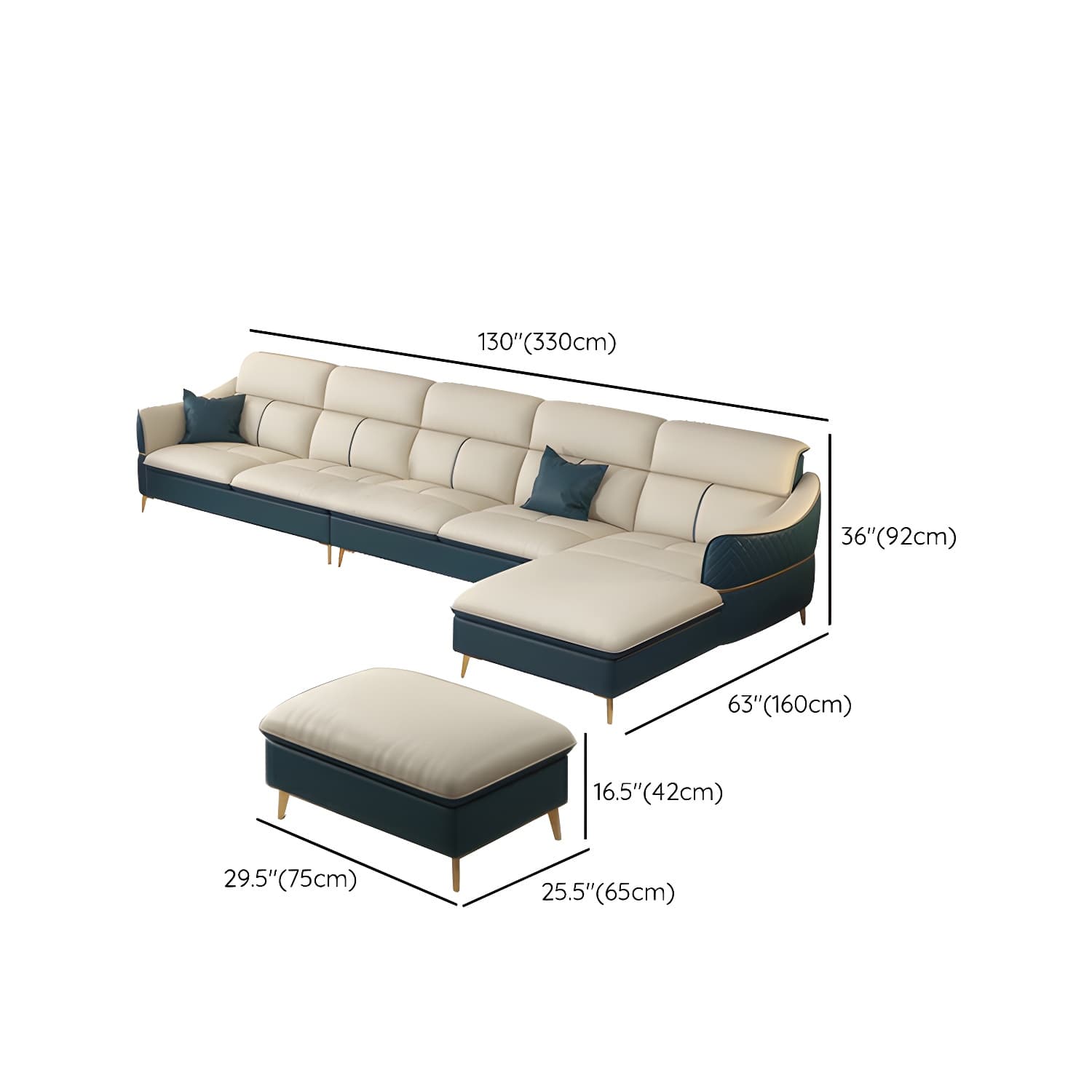 Modern Beige Leather Stationary Sectional Sofa with Cushion Back - image 19