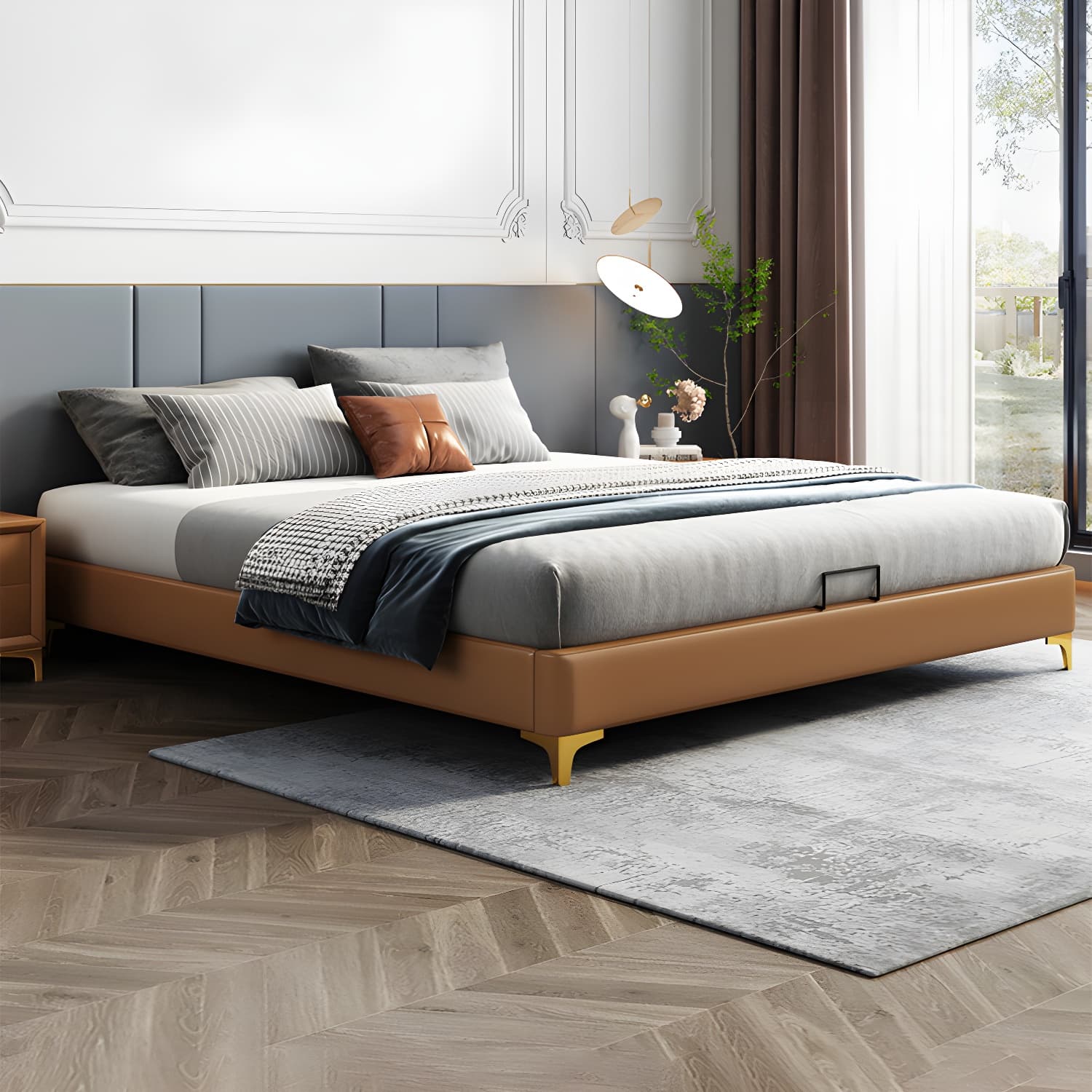 84.65 inch Wide Mid-century Bed Frame Solid Wood Platform Bed Frame - image 11