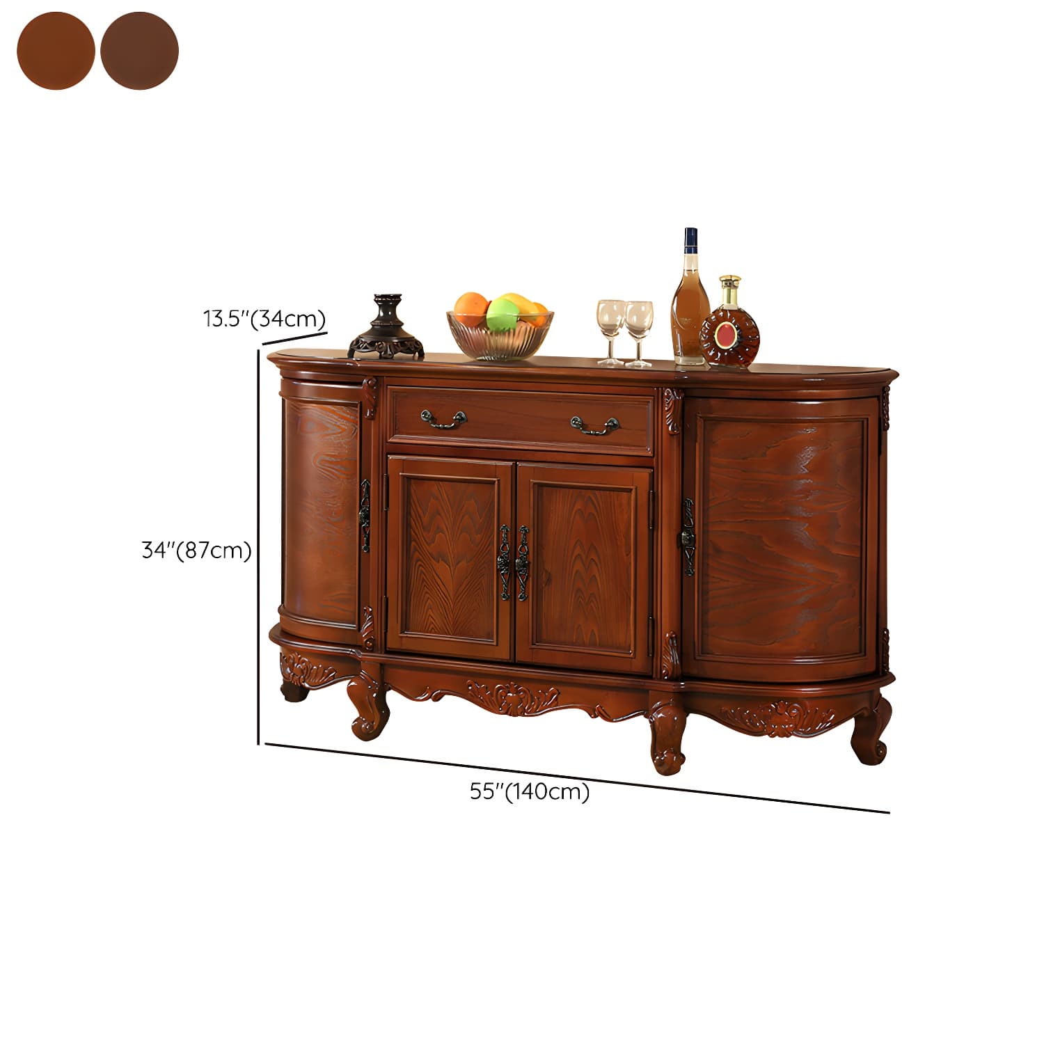 Traditional Style Wood Sideboard Credenza with 4 Cabinets and Drawers and 3 Interior Shelves - image 12