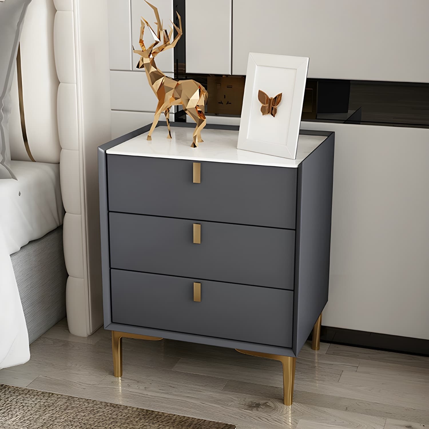 Glam Style Sintered Stone Top 3-Drawer Nightstand with Legs for Bedroom - image 4