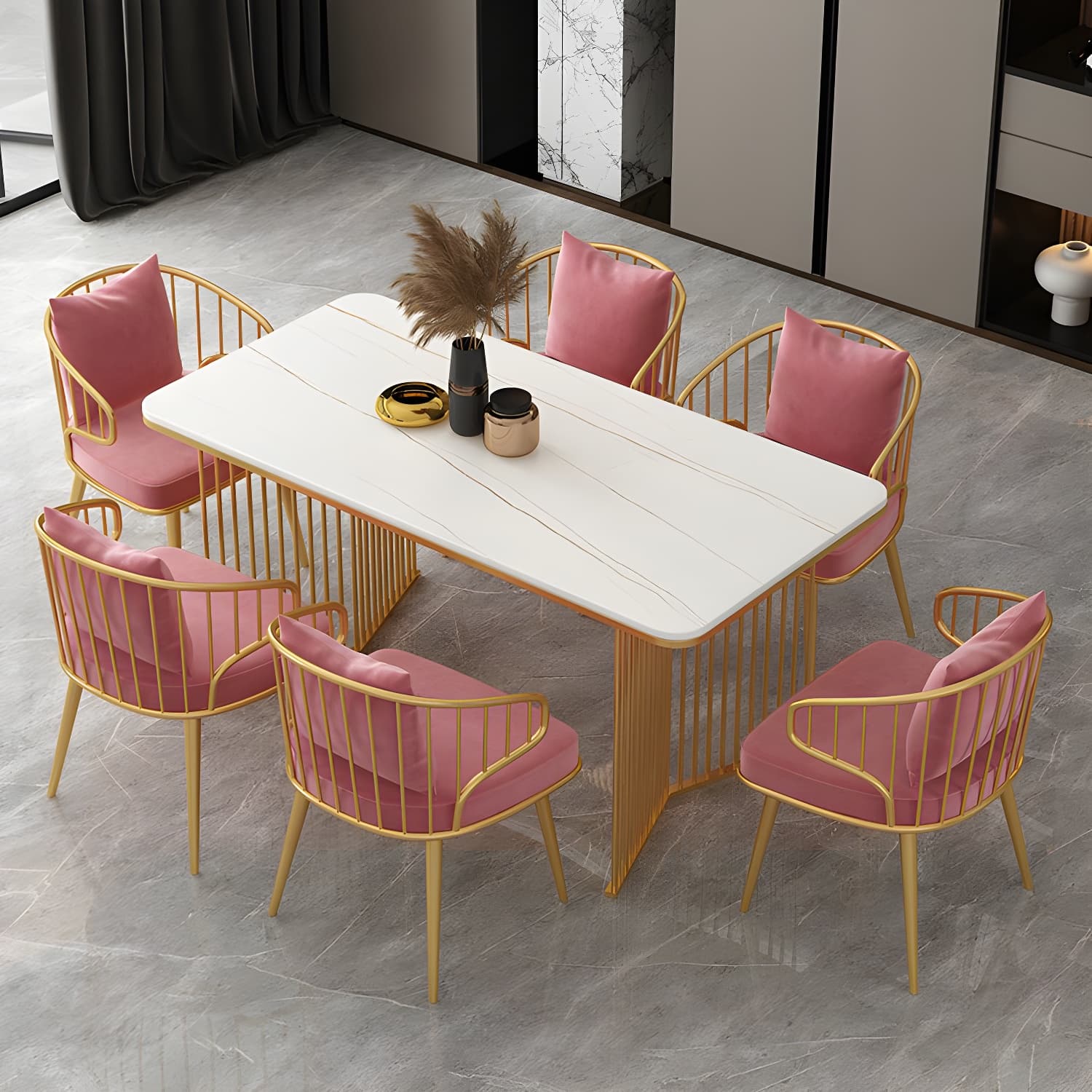 Sintered Stone Dining Table Traditional Luxury Gold Frame Table - image 12