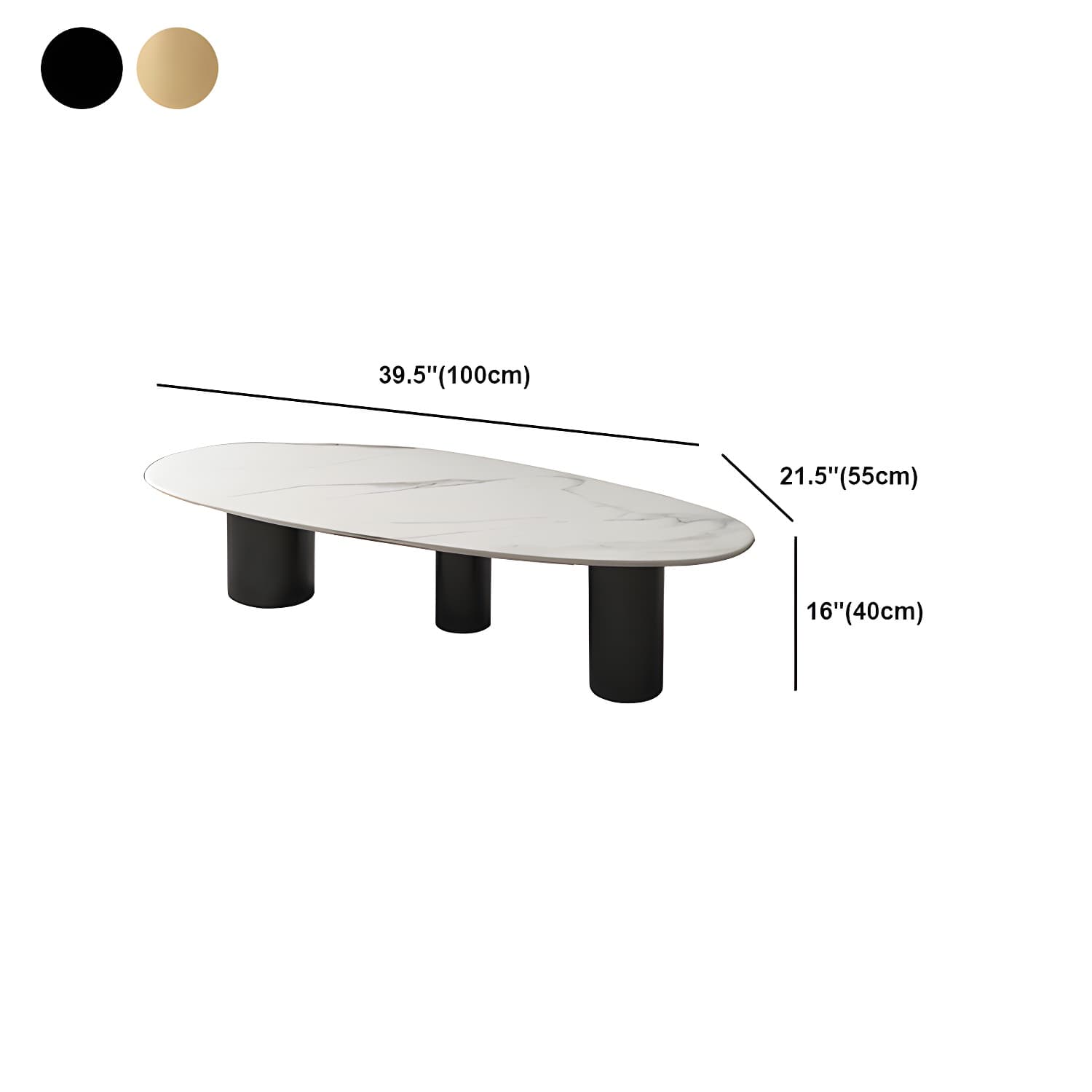 Luxurious 3 Legs Elliptical Stone Coffee Cocktail Table in White/Grey - image 12