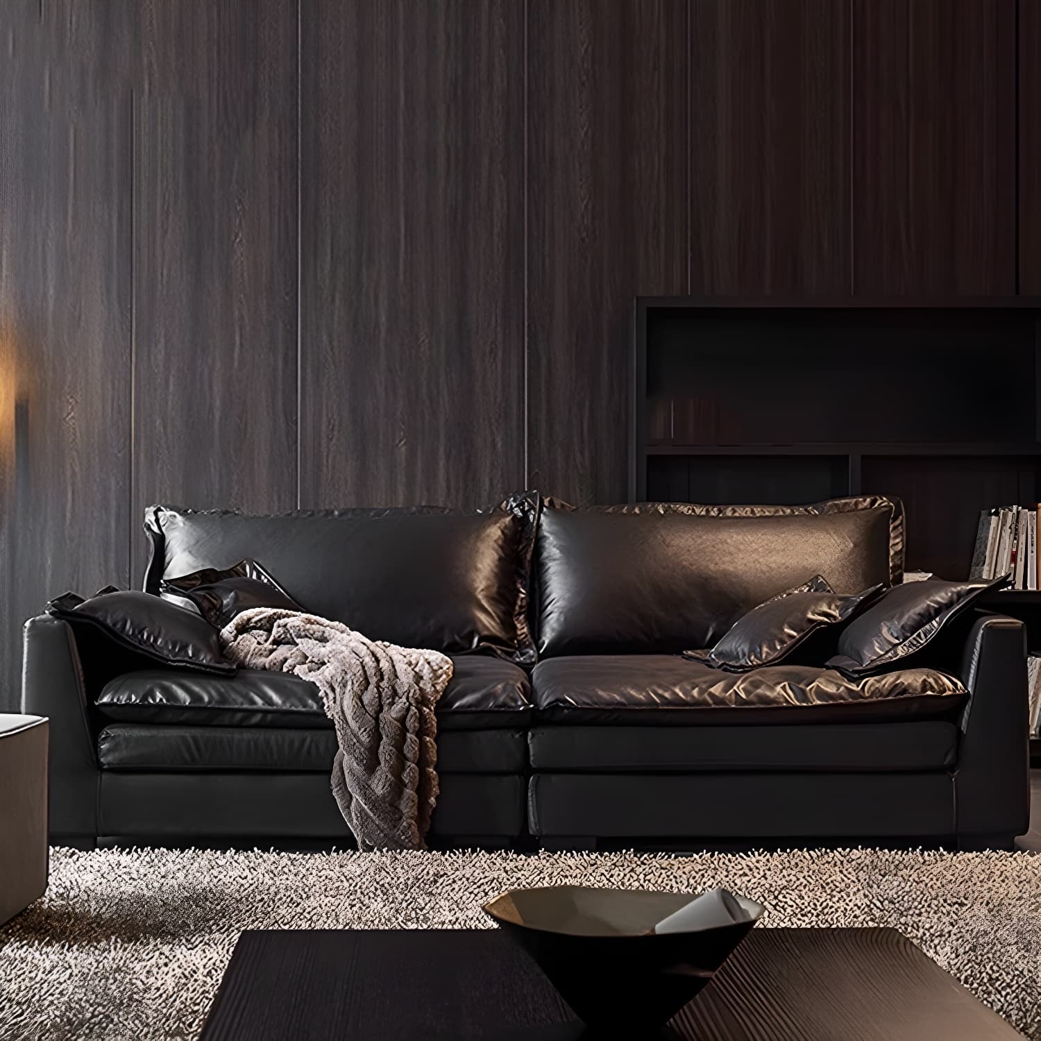 Modern Black Stationary Sectional Sofa with Wood Frame and Tech Cloth Upholstery