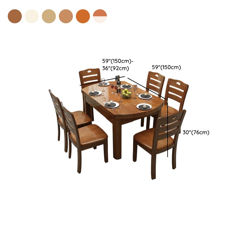 Dining Table Set with Rounded Wood Slab Top, 4 Legs, Drop Leaf, Back Seat, in White/Auburn/Amber Color - image 12