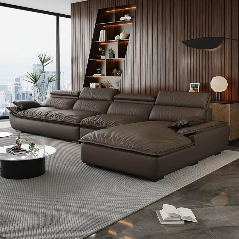 L-Shape Leather Sofa Recliner in White/Espresso/Beige with Right Hand Facing Orientation - image 3