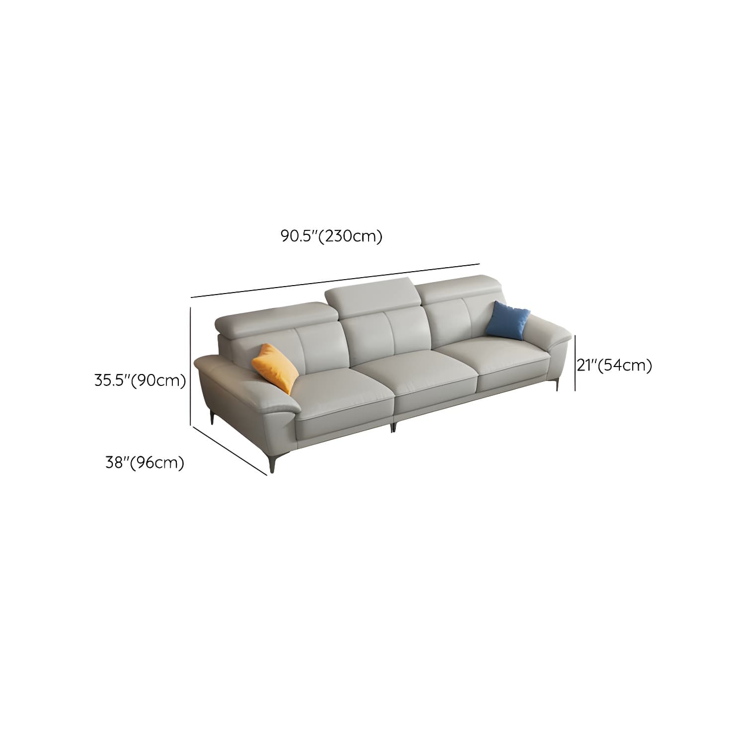 Modern Genuine Leather Sectional Sofa with Pillow Top Arms and Black Legs - image 15