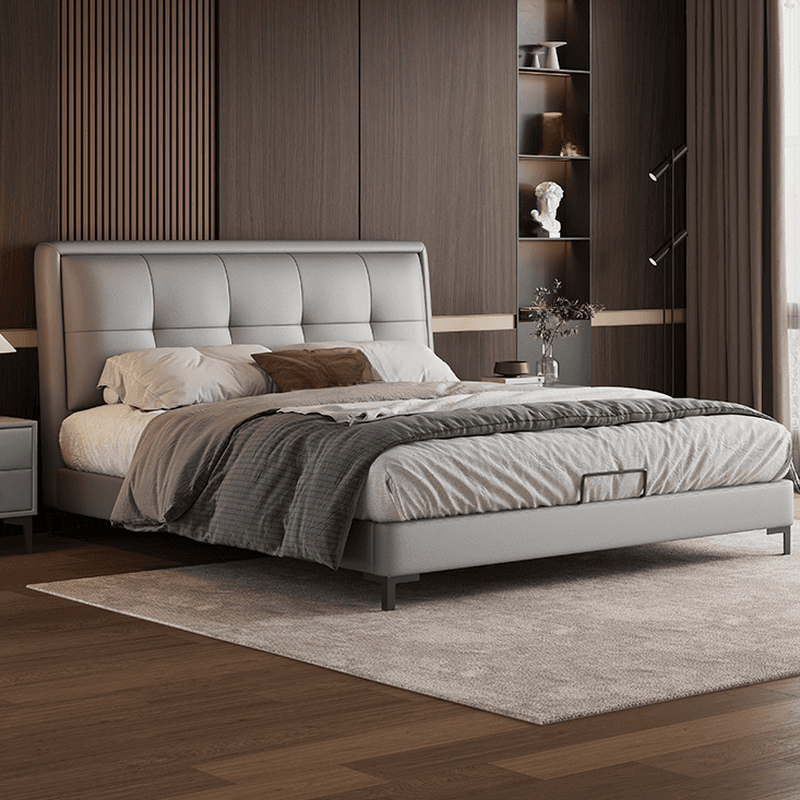 Light Gray Solid Color Storage Bed with Pine Wood Frame and Button-tufted Design for Living Room