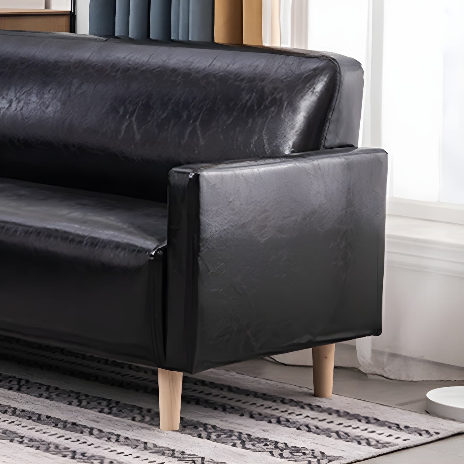 Scandinavian Tuxedo Arm Sofa with Tight Back 27.16" High Faux Leather - image 17