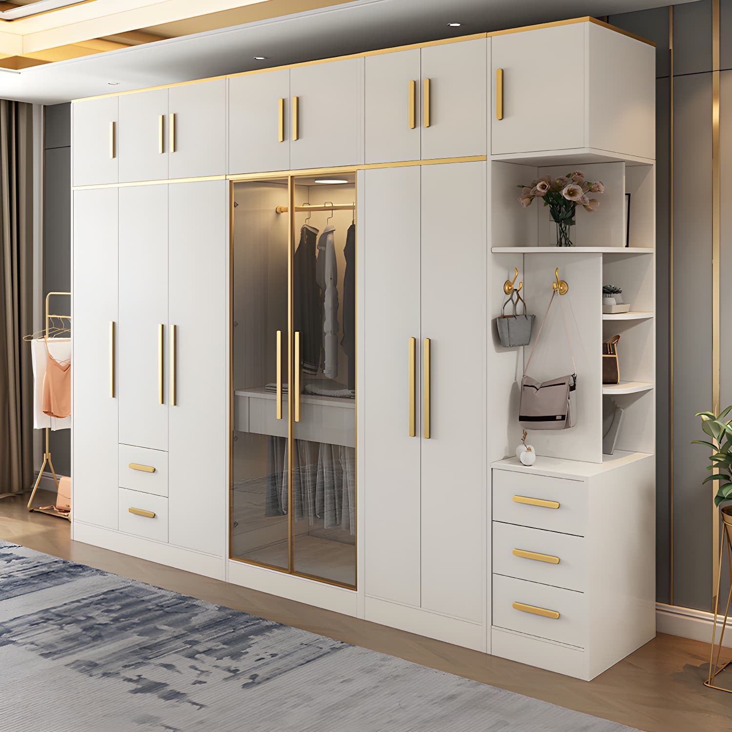 Contemporary Style Wardrobe Wooden Wardrobe Closet with Drawer - image 4