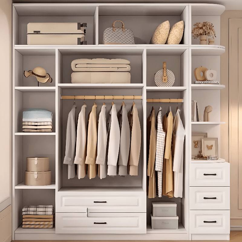Casual Chalk Timber Wardrobe with Soft Close Drawer and Door, Interior Shelves, Hanging Rod - image 4