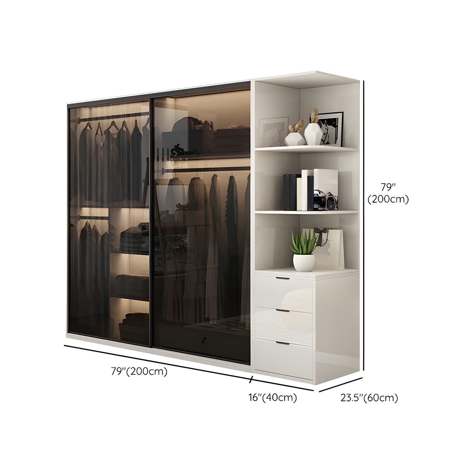 White Glass Wardrobe Rod Included Wardrobe Wardrobe Closet without Light - image 23