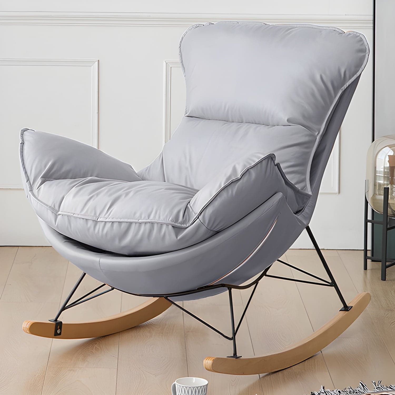 Stylish and Comfortable Modern Upholstered Rocking Chair with Removable Back Cushion - image 5