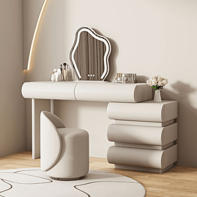 Modish Large/Standard Makeup Vanity/Vanity Set with White Seating, 5 Drawers, Timber Frame, and Mirror Lights - image 4