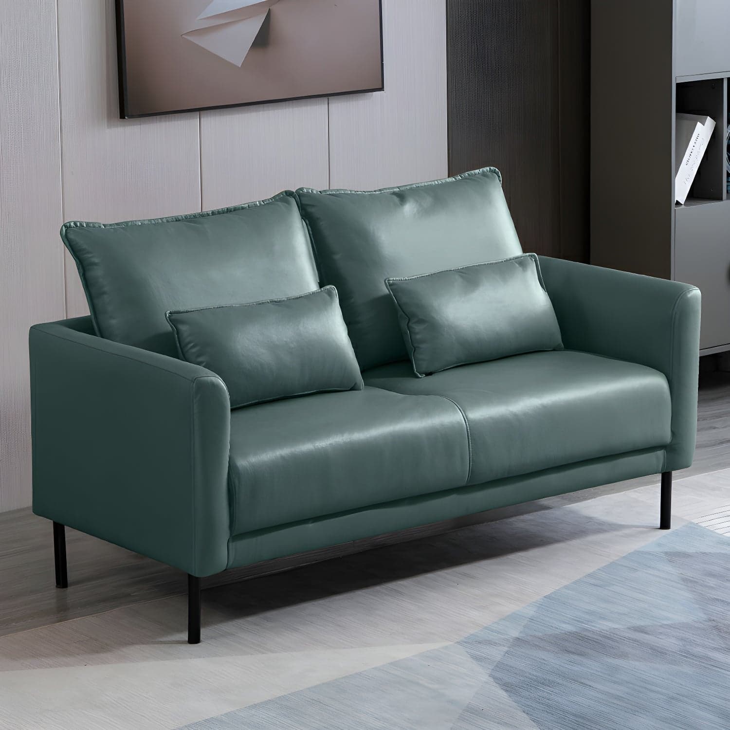 Scandinavian Faux Leather Seats 2 Loveseat with Tuxedo Arm and Stain Resistant Feature - image 5