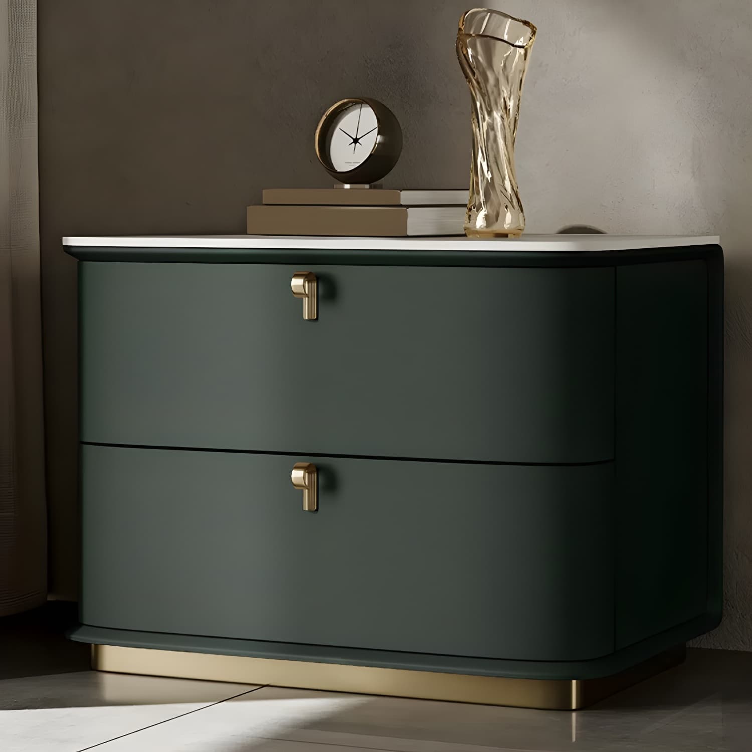 Modern Faux Leather Drawer Storage Nightstand with Stone Table Top