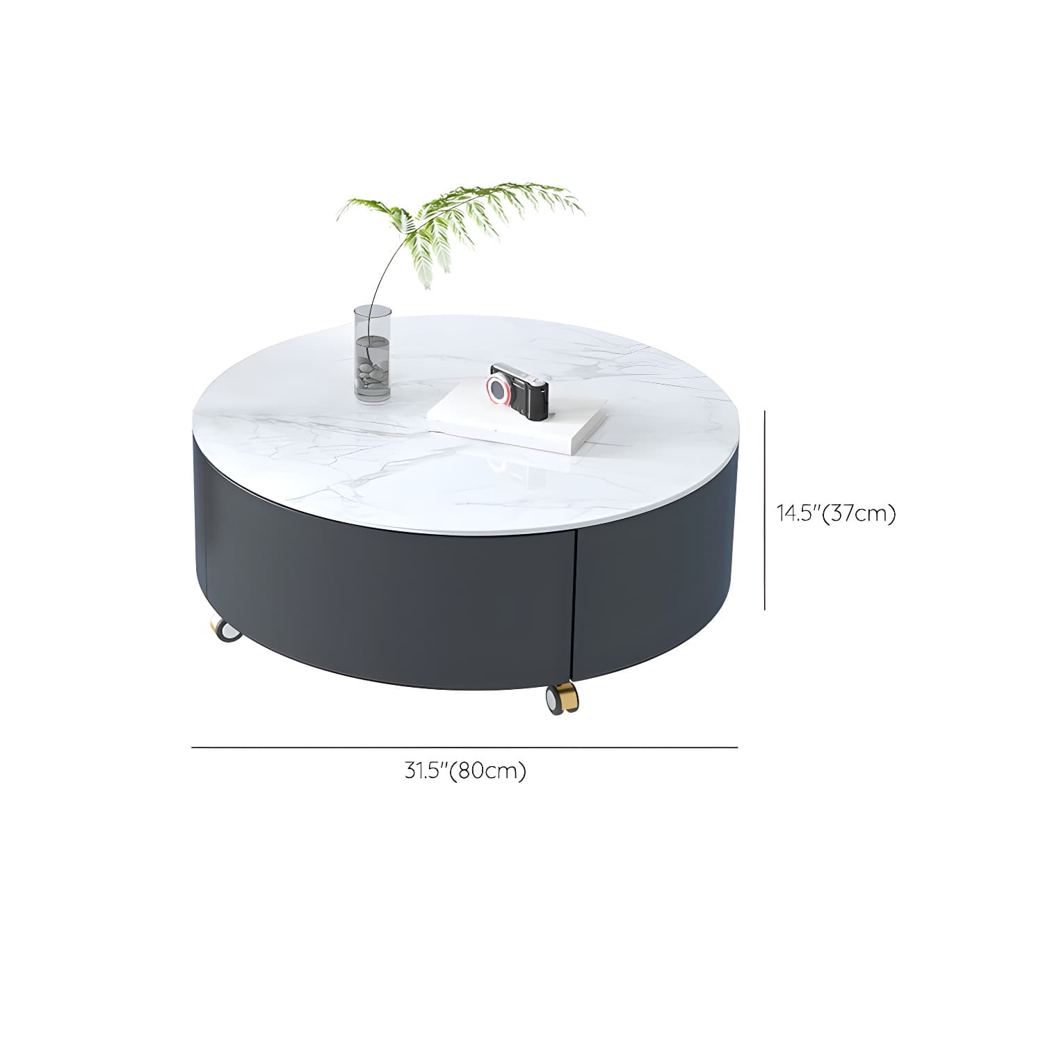 Stone Top Coffee Cocktail Table with Drawer Drum Contemporary Round - image 17