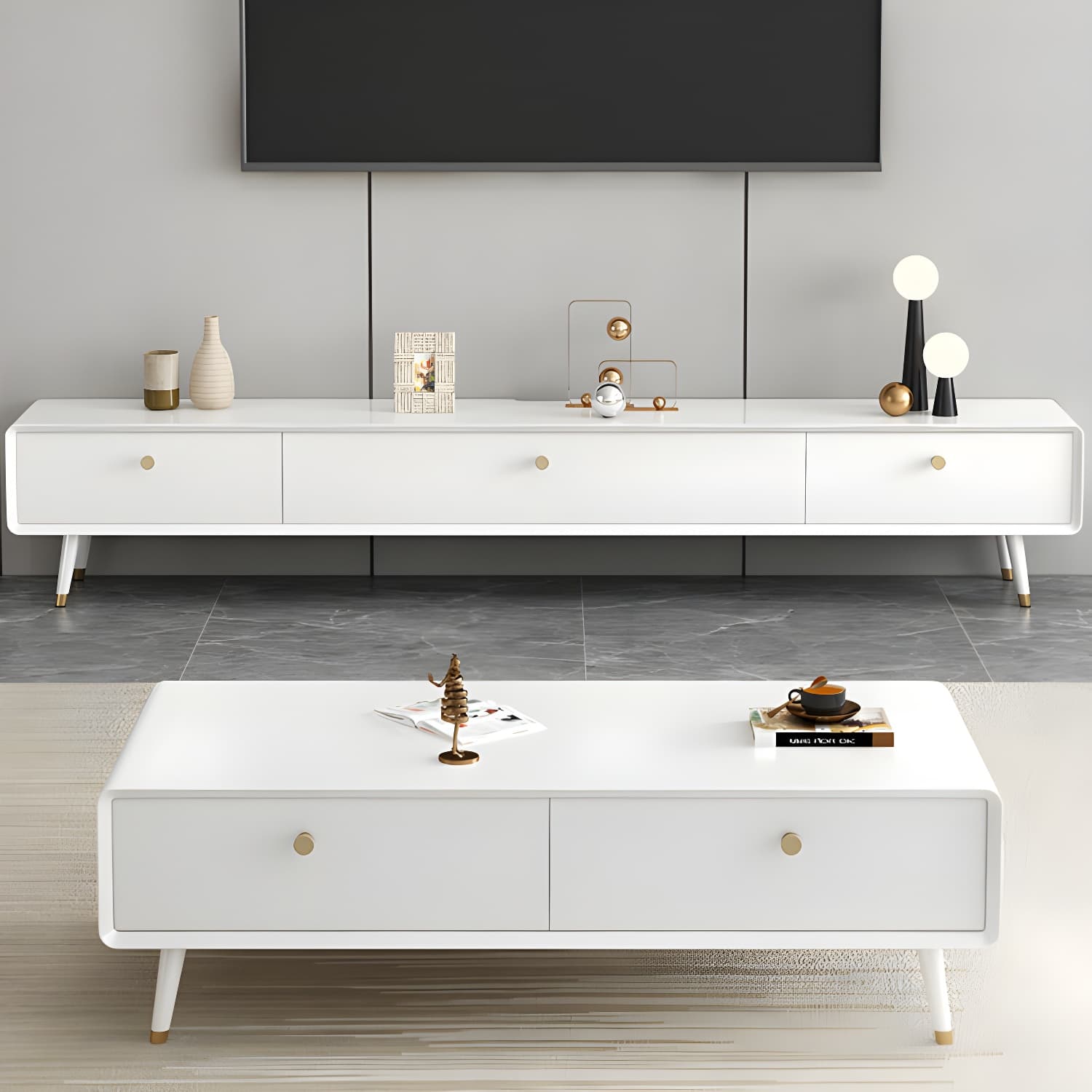 Solid Wood 13.78" H TV Stand Nordic 2 Drawers TV Stand Console - image 13