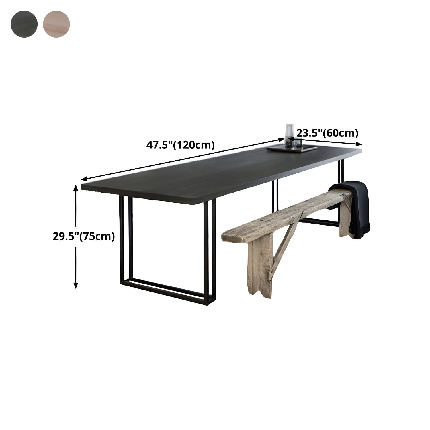 Rectangle Industrial Dining Table Solid Wood Double Pedestal Table with Metal Base - image 7