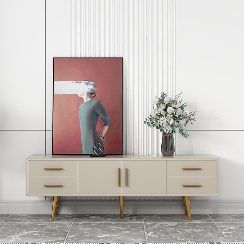 Glam Rectangle Manufactured Wood TV Stand with Adjustable Shelf