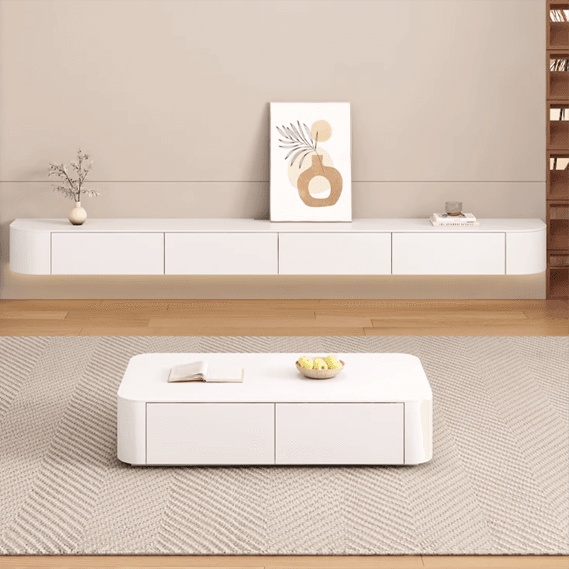 Contemporary Wall Mounted TV Stand with Door Living Room, Gray/White - image 3