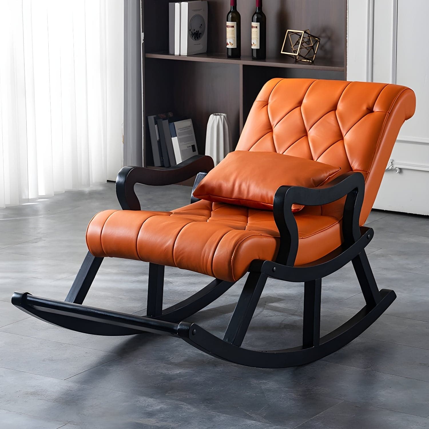 49" Wide Tufted Cushions Solid Wood Leather Rocking Accent Chair - image 7