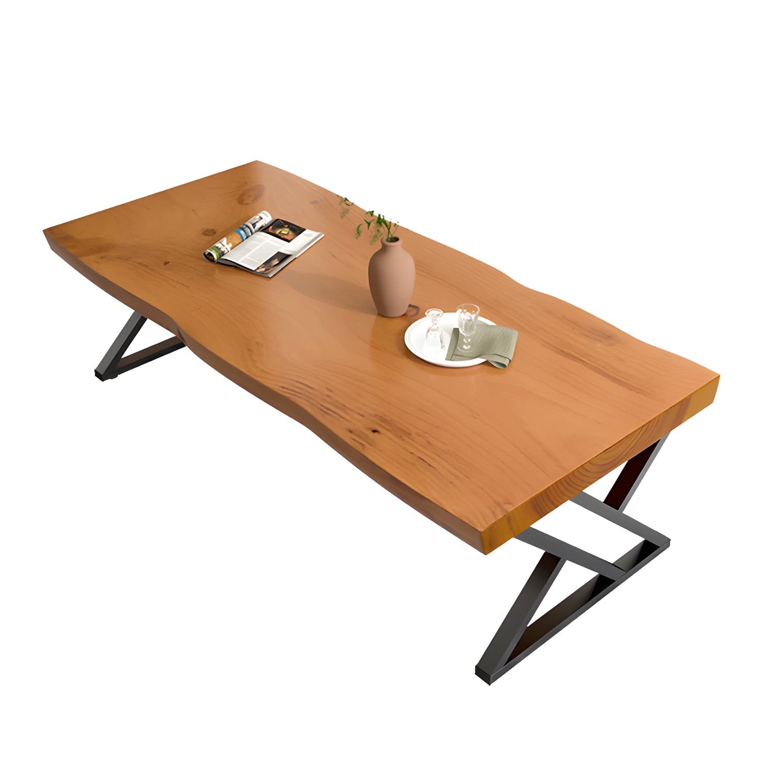 Scandinavian Rectangle Solid Wood Coffee Table Metal Sled Cocktail Table - image 5