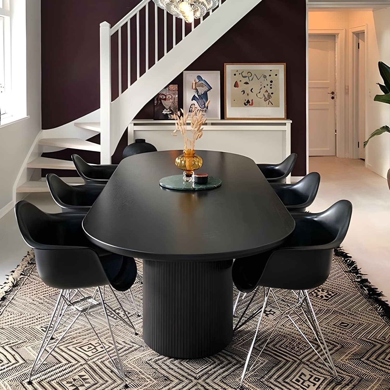 Modern Pine Wood Table for Restaurant Black Dining Table with Double Pedestal - image 4