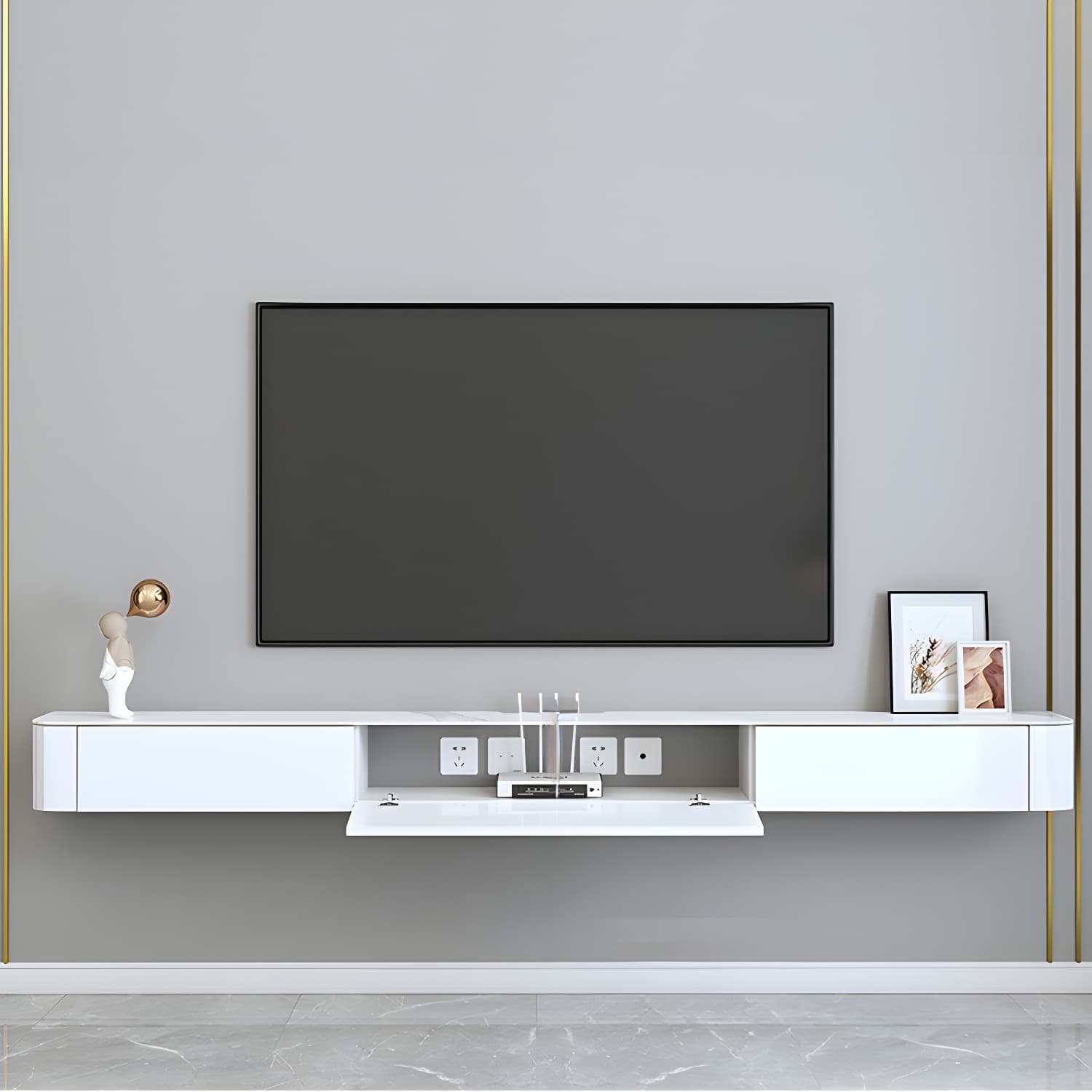 Modern Floating 7.5" H Stone TV Console with Drawers and Cable Management - image 11