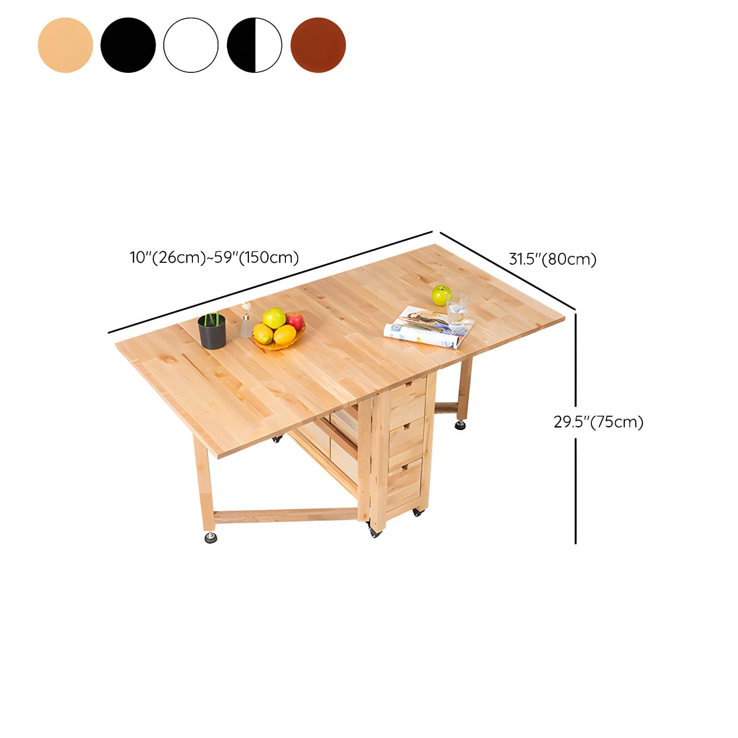 Modern Style Rectangle Solid Wood Drop-Leaf Dining Table, 59"L x 31.5"W x 29.5"H - image 21