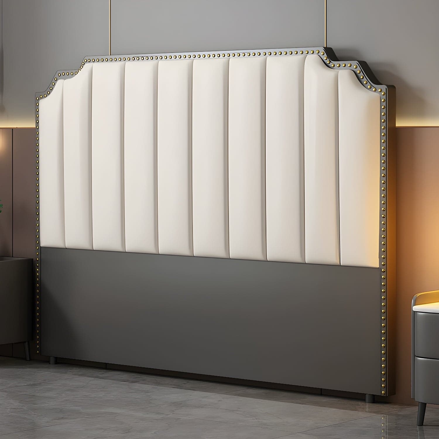 Modern Wood Panel Headboard Upholstered Sponge Fully in Lavish Gray Colors with Elegant Legs - image 3