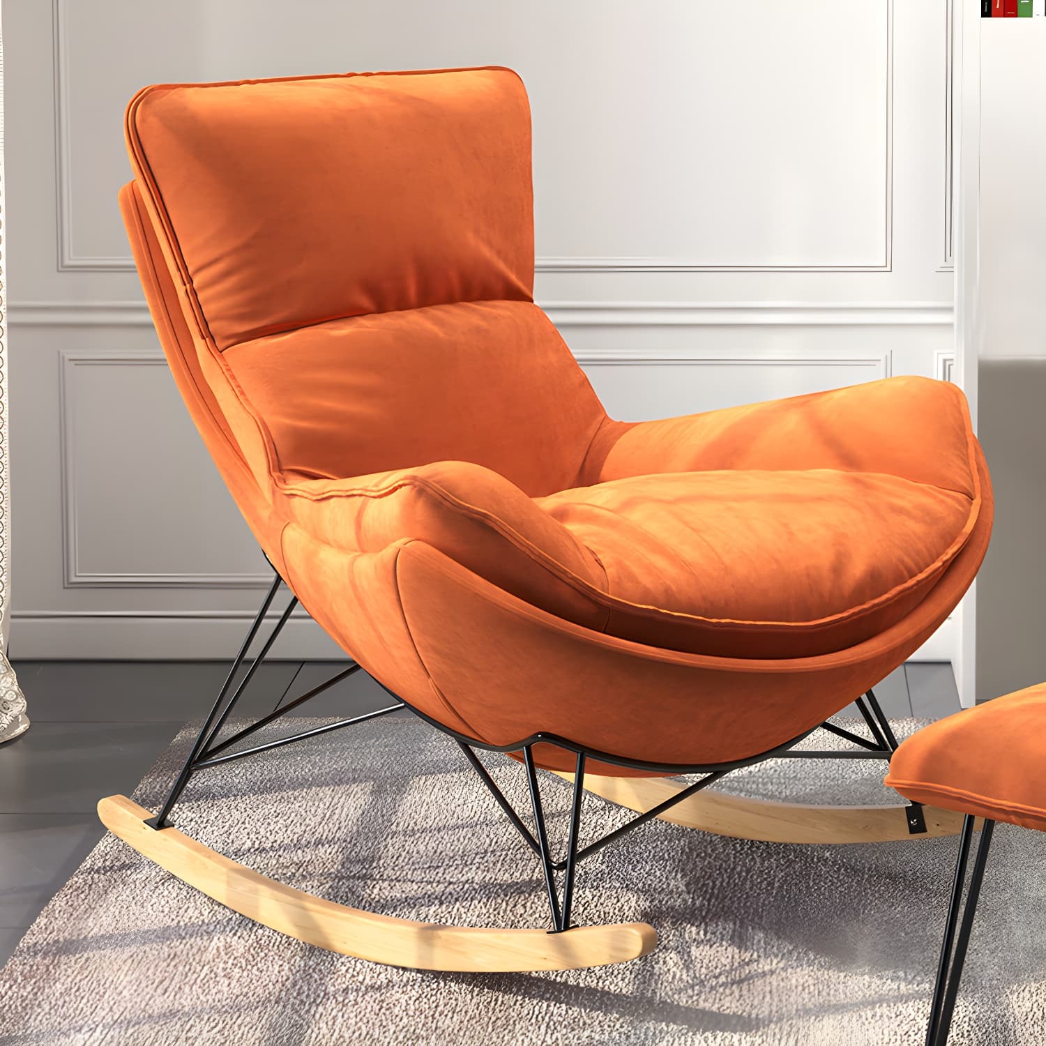 Contemporary Upholstered Rocker Chair Metal Frame Spindle Rocker Chair for Living Room - image 15