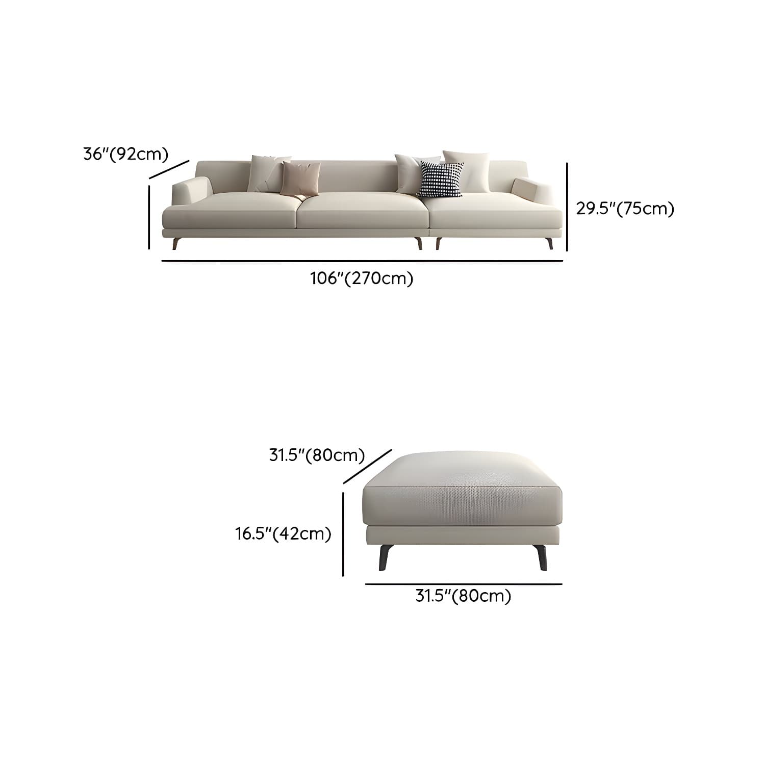 Modern Beige Cotton and Linen Sectional Sofa with Pine Wood Frame - image 19