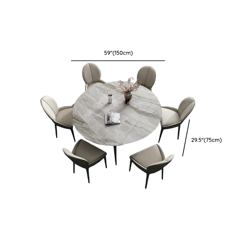 Dining Table Set with Rounded Shape, Slate Stone Table Top, Fixed Table Mechanism, Padded Chair with Back, and Light Gray Table Top - image 16