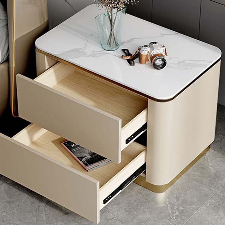 Contemporary Faux Leather Nightstand with Drawer Storage and Stone Countertop - image 11