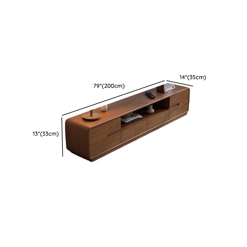 Old School Rectangular Open Shelving Natural Wood TV Stand with Natural Finish and Gate Doors - image 18